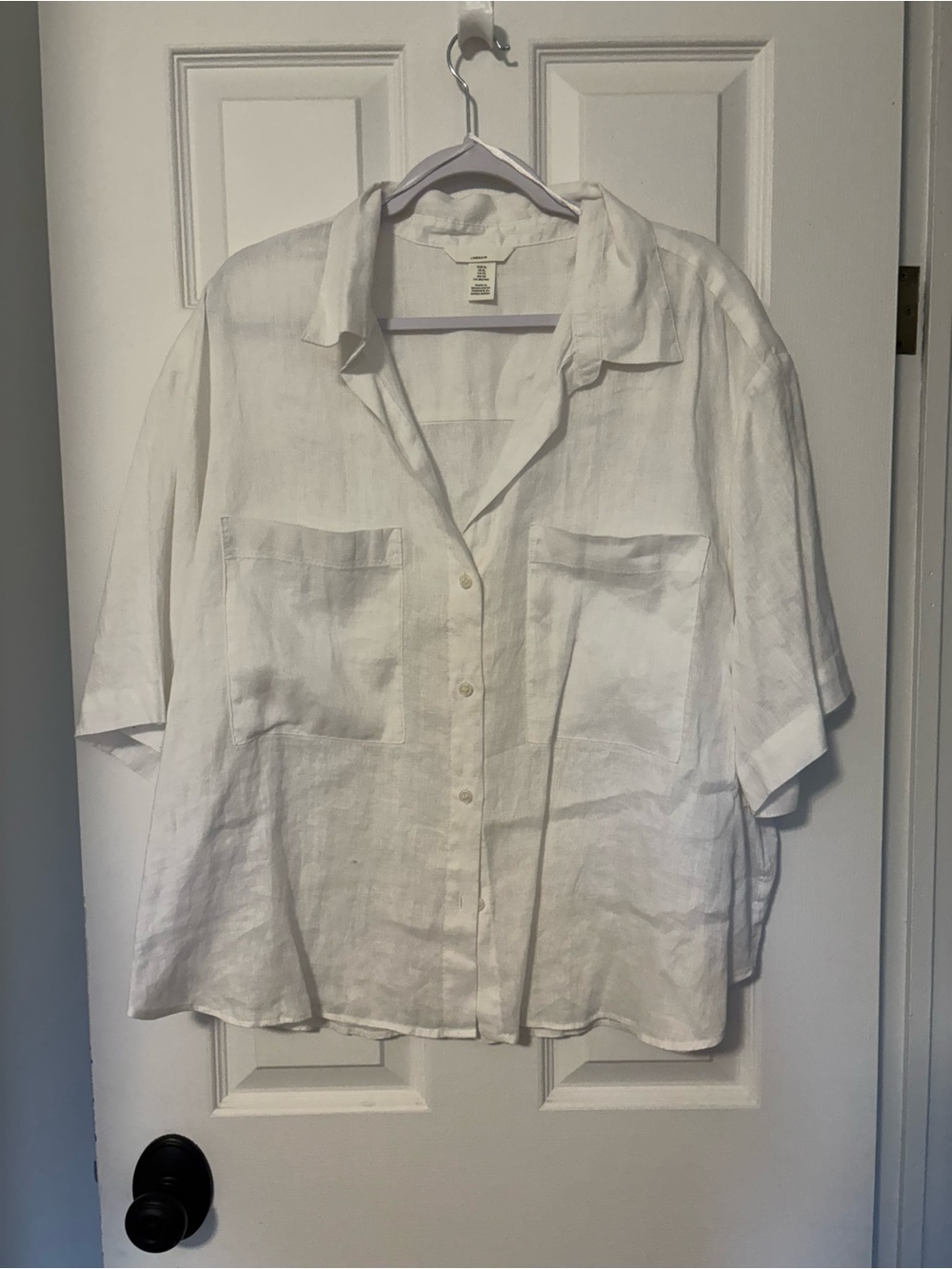 H&M White Linen Button-Front Shirt with Patch Pockets